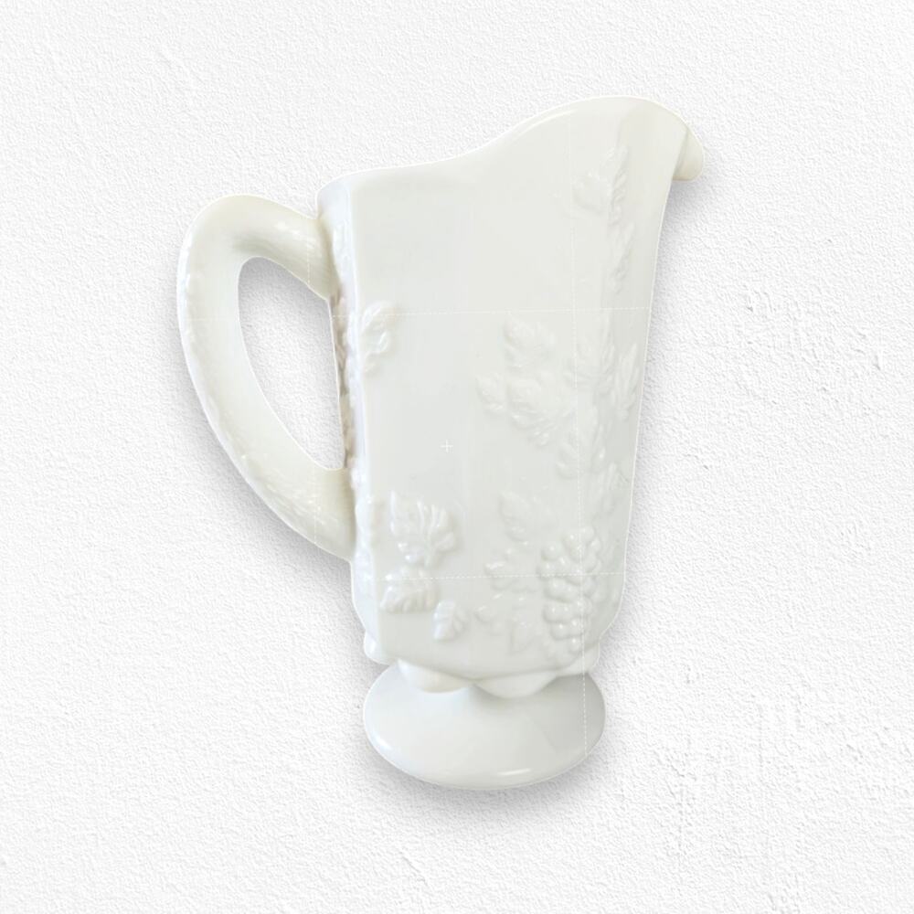 Vintage Westmoreland Milk Glass Paneled Grape Footed Pitcher 28 Oz White